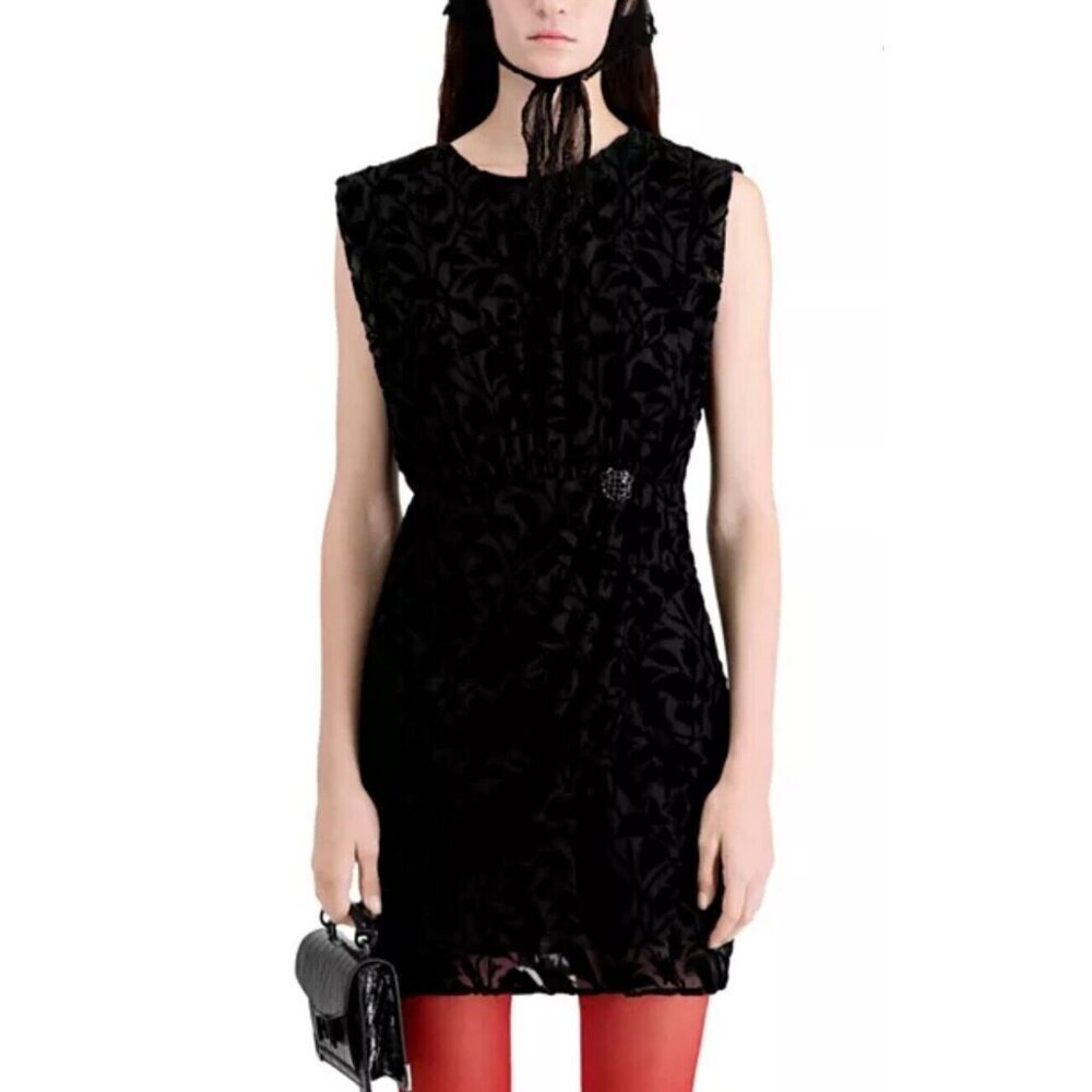 The Kooples Short Black Devore Velvet Dress Size S Cocktail - Picture 2 of 16